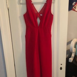 BCBG red jumpsuit — midi length